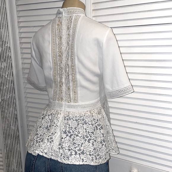 Zara Lace Panel Peplum High Neck Short Sleeve Blouse Size XS - Picture 8 of 9